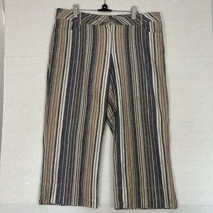 Focus Lifestyle Linen Blend Pants with Pockets, Cropped, Tan & Gray Stripe, 16
